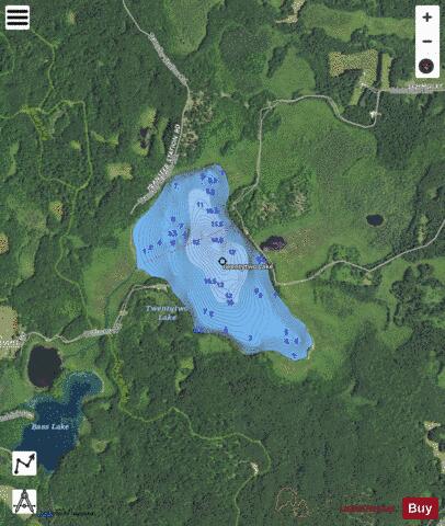 Twentytwo Lake depth contour Map - i-Boating App - Satellite