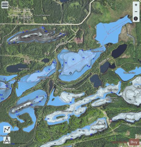 June Lake + Little Menomin Lake + Menomin Lake depth contour Map - i-Boating App - Satellite