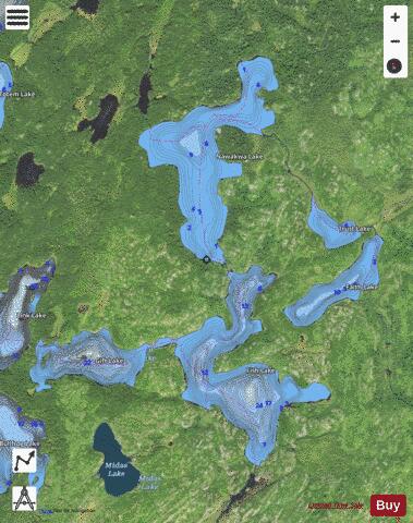 Faith Lake + Fish Lake + Gift Lake + Nawakwa Lake + Trust Lake depth contour Map - i-Boating App - Satellite