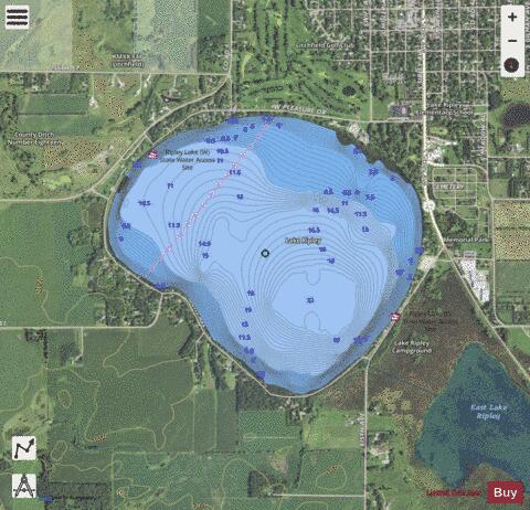 Lake Ripley depth contour Map - i-Boating App - Satellite
