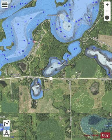 Pickerel Lake + Reames Lake depth contour Map - i-Boating App - Satellite