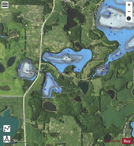 Back Lake + Hanson Lake depth contour Map - i-Boating App - Satellite