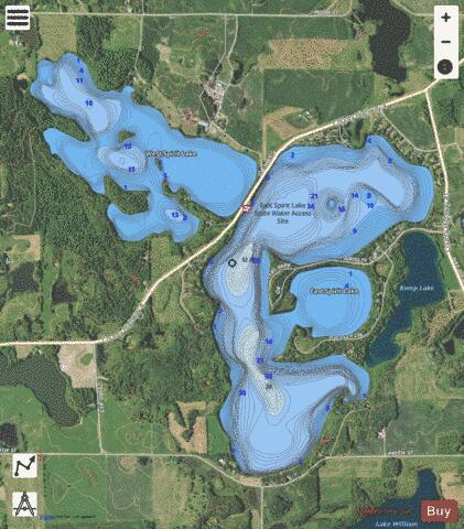 East + West Spirit Lake depth contour Map - i-Boating App - Satellite