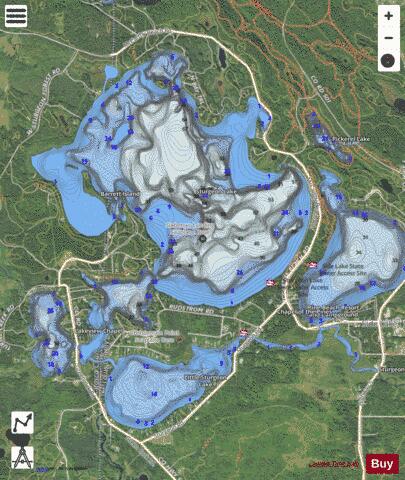 Little Sturgeon Lake + West Sturgeon Lake + depth contour Map - i-Boating App - Satellite