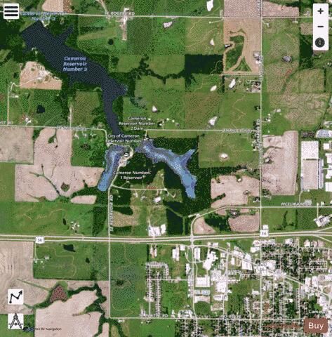 Cameron Reservoir #2 depth contour Map - i-Boating App - Satellite