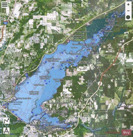 Ross R Barnett Reservoir depth contour Map - i-Boating App - Satellite