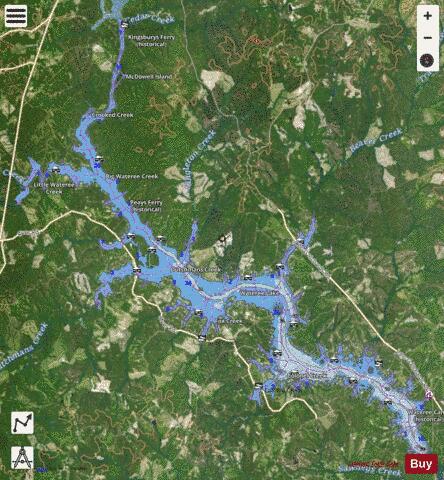 Lake Wateree depth contour Map - i-Boating App - Satellite
