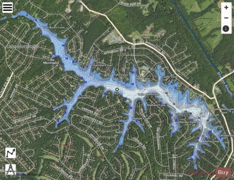 Lake Monticello depth contour Map - i-Boating App - Satellite