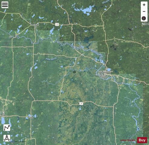 Big Quinnesec Falls Flowage depth contour Map - i-Boating App - Satellite