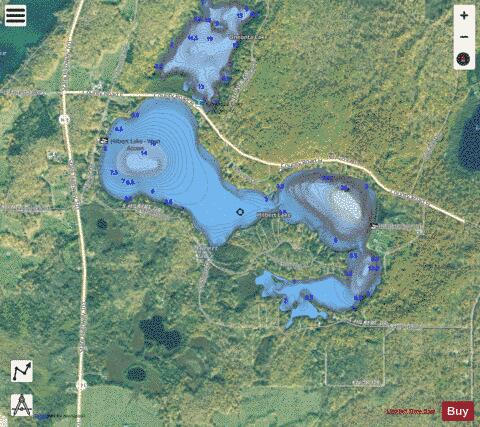 Hilbert Lake depth contour Map - i-Boating App - Satellite