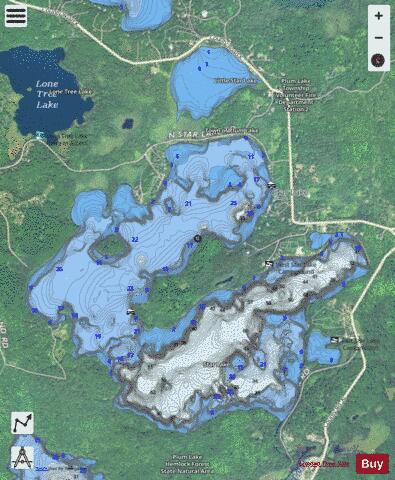 Star Lake + Little Star Lake depth contour Map - i-Boating App - Satellite