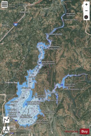 Folsom lake depth contour Map - i-Boating App - Satellite