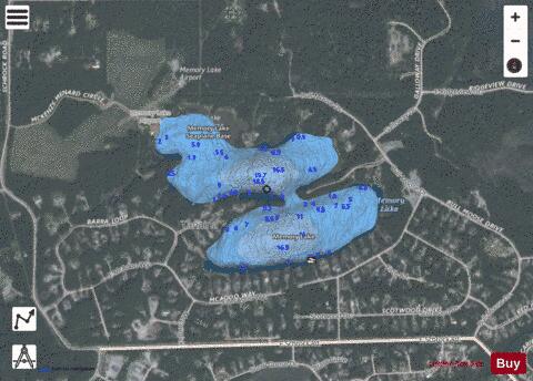 Memory Lake depth contour Map - i-Boating App - Satellite