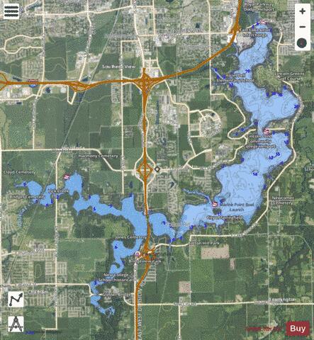 Lake Springfield depth contour Map - i-Boating App - Satellite