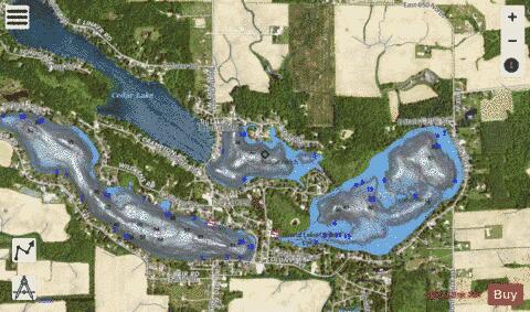 LittleCedar Lake, Whitley county depth contour Map - i-Boating App - Satellite