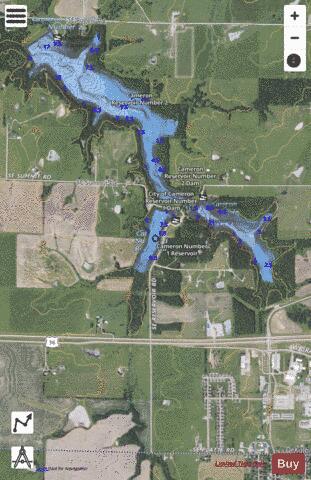 Cameron Reservoir #1 depth contour Map - i-Boating App - Satellite