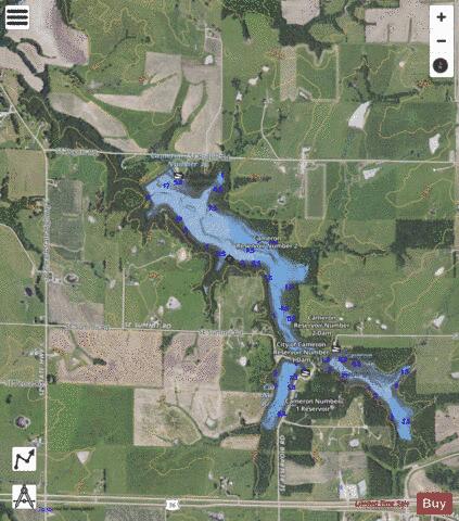 Cameron Reservoir #3 depth contour Map - i-Boating App - Satellite