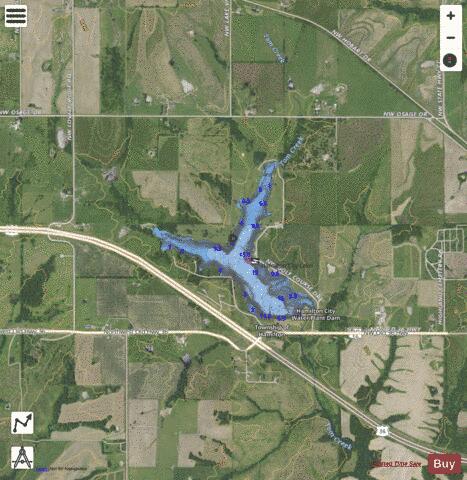 Hamilton Reservoir depth contour Map - i-Boating App - Satellite