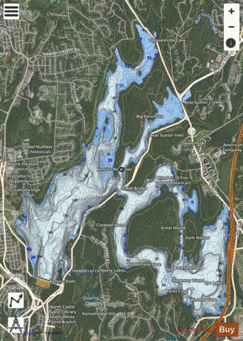 Kensico Reservoir depth contour Map - i-Boating App - Satellite