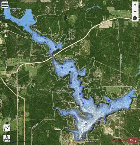 Lake Hawkins depth contour Map - i-Boating App - Satellite