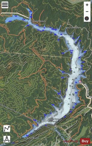 Carvins Cove Reservoir depth contour Map - i-Boating App - Satellite