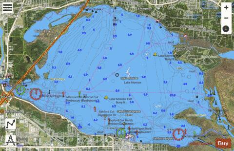 LAKE MONROE depth contour Map - i-Boating App - Satellite