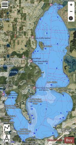 LAKE GRIFFIN depth contour Map - i-Boating App - Satellite