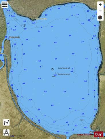 LAKE WOODRUFF depth contour Map - i-Boating App - Satellite