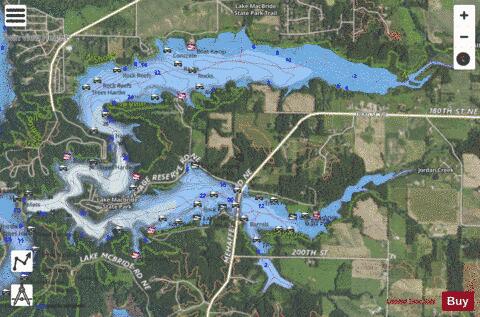 Lake McBride depth contour Map - i-Boating App - Satellite