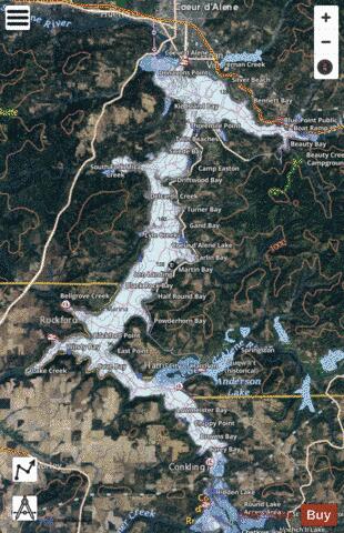Coeur d'Alene Lake depth contour Map - i-Boating App - Satellite