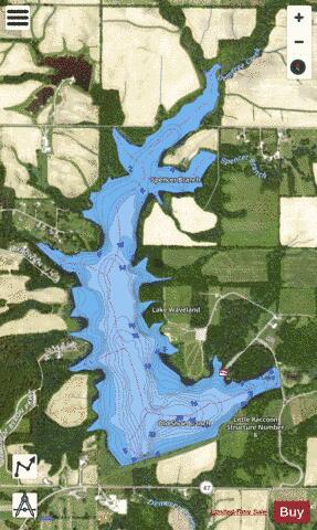 WAVELAND LAKE depth contour Map - i-Boating App - Satellite
