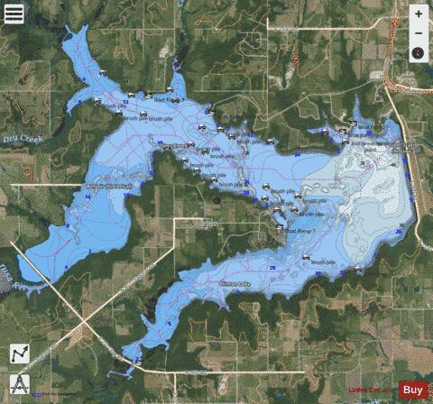 Clinton Lake Reservoir depth contour Map - i-Boating App - Satellite