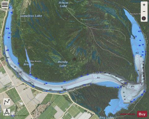 Raccourci Lake depth contour Map - i-Boating App - Satellite
