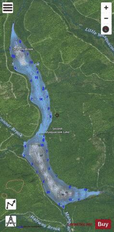 Second Musquacook Lake depth contour Map - i-Boating App - Satellite