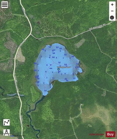 Tomhegan Pond depth contour Map - i-Boating App - Satellite