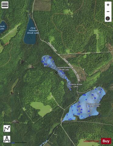Second Pelletier Brook Lake depth contour Map - i-Boating App - Satellite