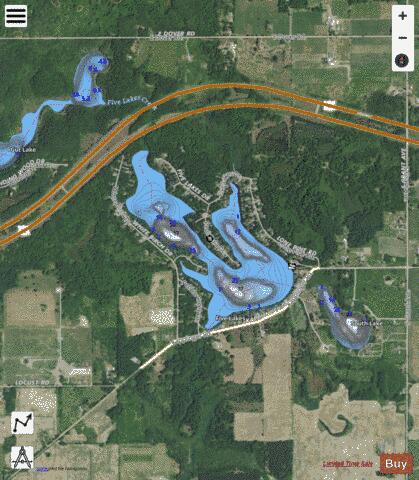 Five Lakes depth contour Map - i-Boating App - Satellite