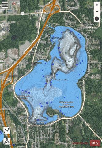 Whitmore Lake depth contour Map - i-Boating App - Satellite
