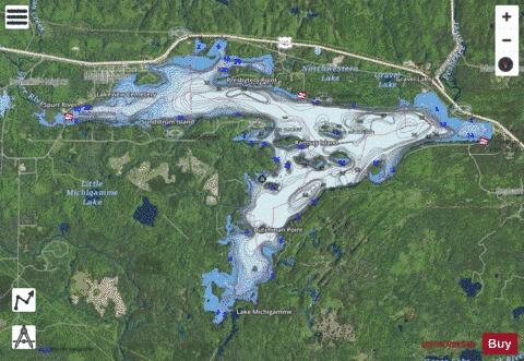 Lake Michigamme depth contour Map - i-Boating App - Satellite