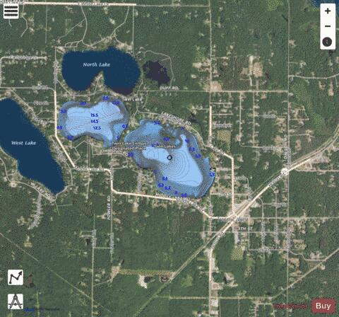 Twin Lake (east) depth contour Map - i-Boating App - Satellite