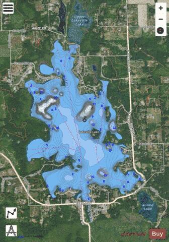 Lakeville Lake depth contour Map - i-Boating App - Satellite