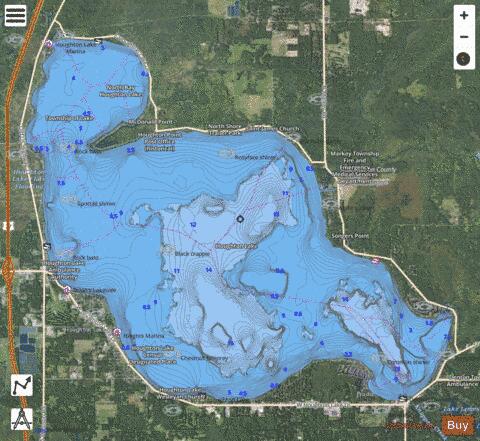 Houghton Lake depth contour Map - i-Boating App - Satellite