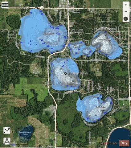 Crooked Lake, Little depth contour Map - i-Boating App - Satellite