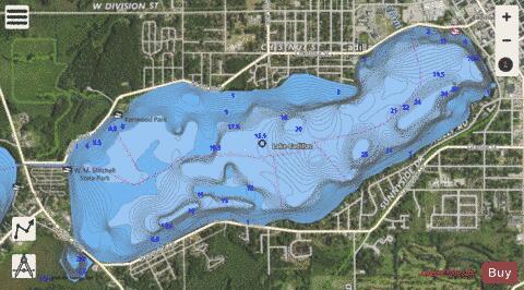 Cadillac, Lake depth contour Map - i-Boating App - Satellite