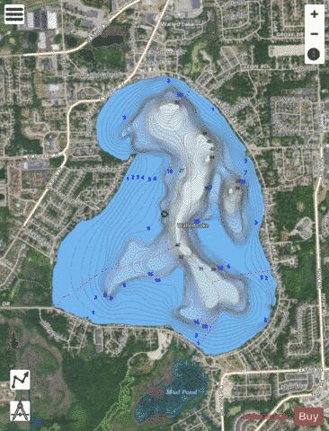Walled Lake depth contour Map - i-Boating App - Satellite