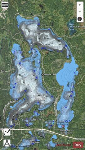 Washburn depth contour Map - i-Boating App - Satellite