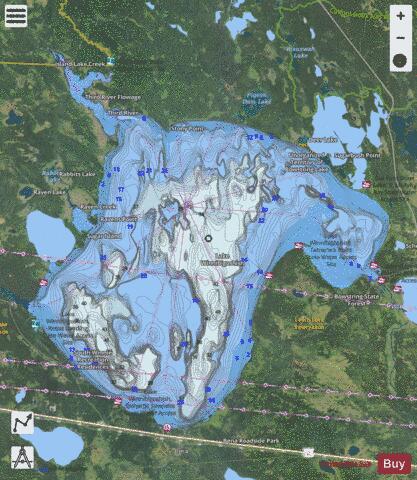 Winnibigoshish depth contour Map - i-Boating App - Satellite