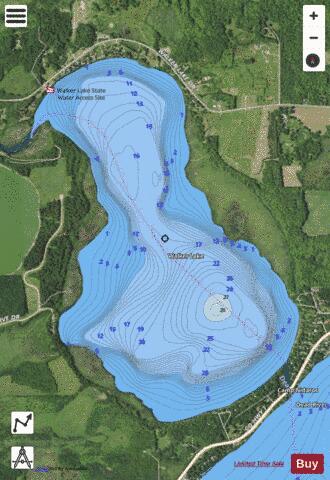 Walker depth contour Map - i-Boating App - Satellite