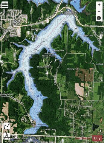 Lake Jacomo depth contour Map - i-Boating App - Satellite