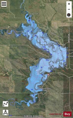 Bowman-Haley Dam depth contour Map - i-Boating App - Satellite